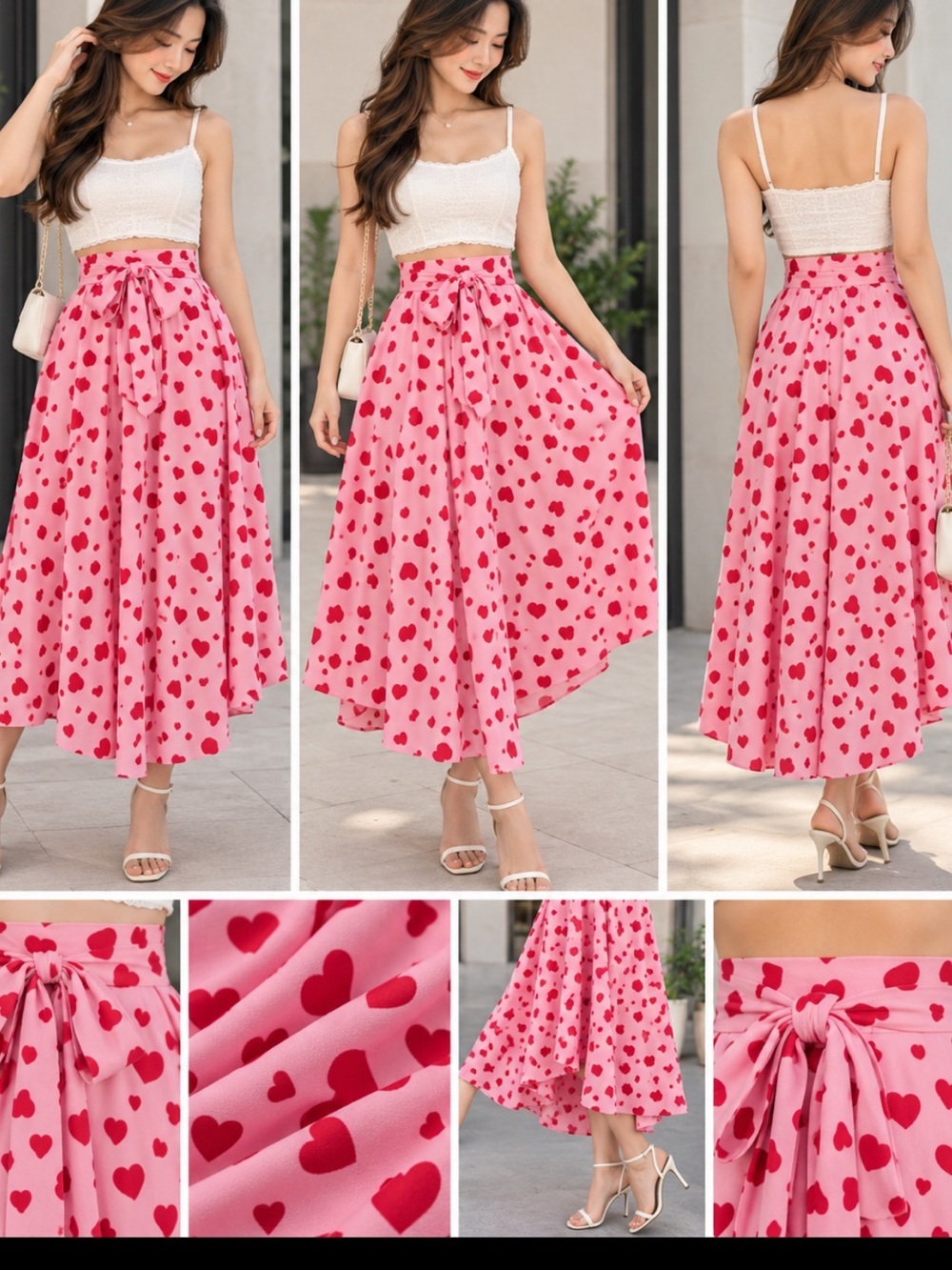 Heart Patterned Pink Skirt Medium
